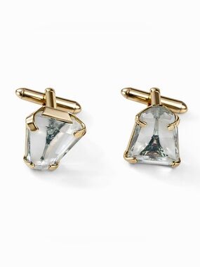 Vintage Swank Crystal cufflinks, gold tone, large white, clear.